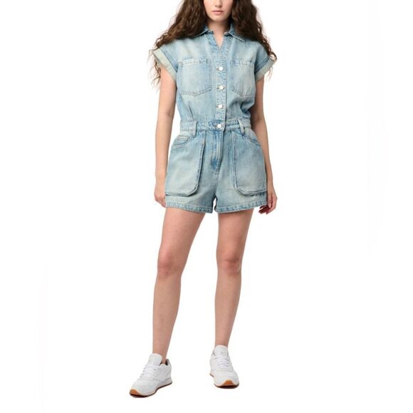 BLANK NYC Acid Washed Denim Romper in Big Shot Size XS Time Zone Revolve - Picture 3 of 13